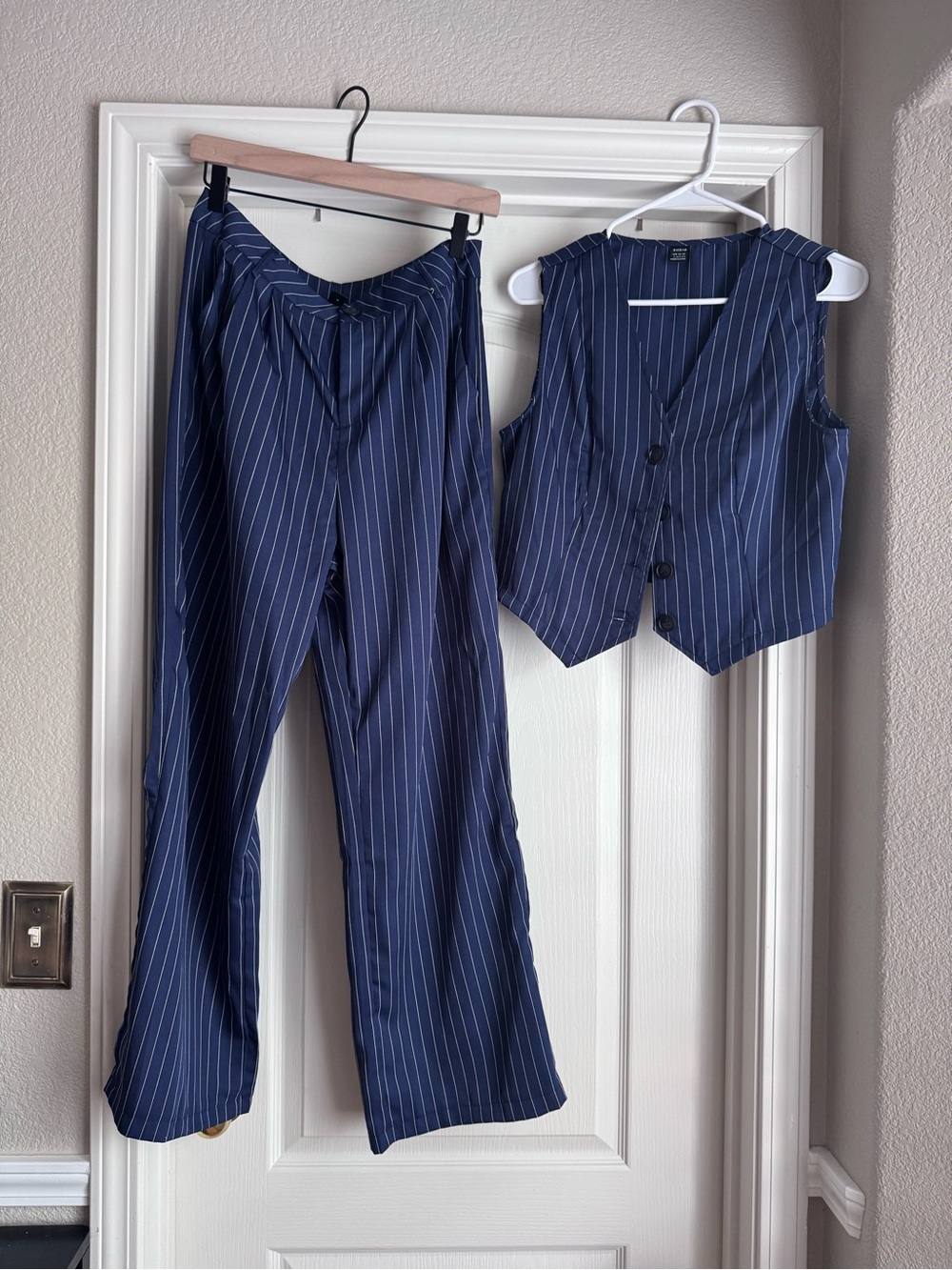 SHEIN Navy Pinstripe Vest & Trouser Set